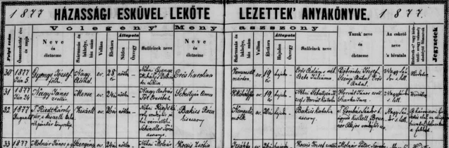 Gyenge József és Erős Karolina házassága - családfakutatás